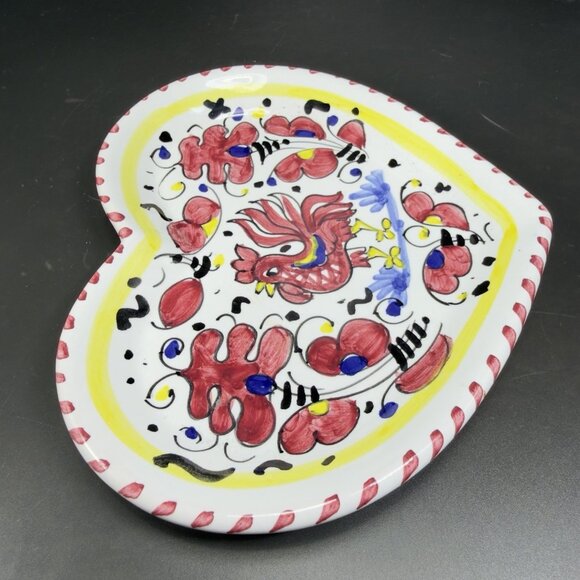 Hand Painted Deruta Italian Pottery Dish Plate Heart Shaped Folk Art Decorative - Picture 9 of 13